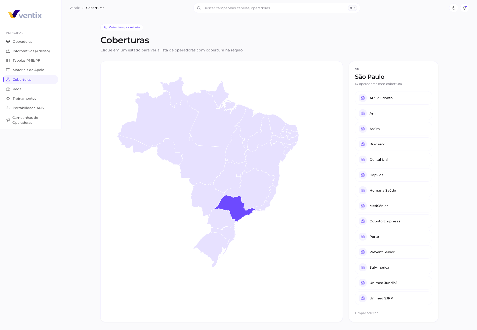 Ventix Hub: Coberturas por estado